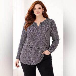 Nine West 3X Plus Black White Dot Button Front Tunic NWT